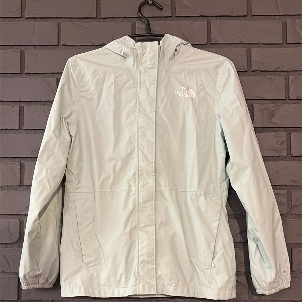 The North Face Light Green Hooded Raincoat - Size Girls XL